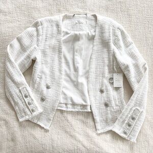 ecru White Textured Tweed Blazer